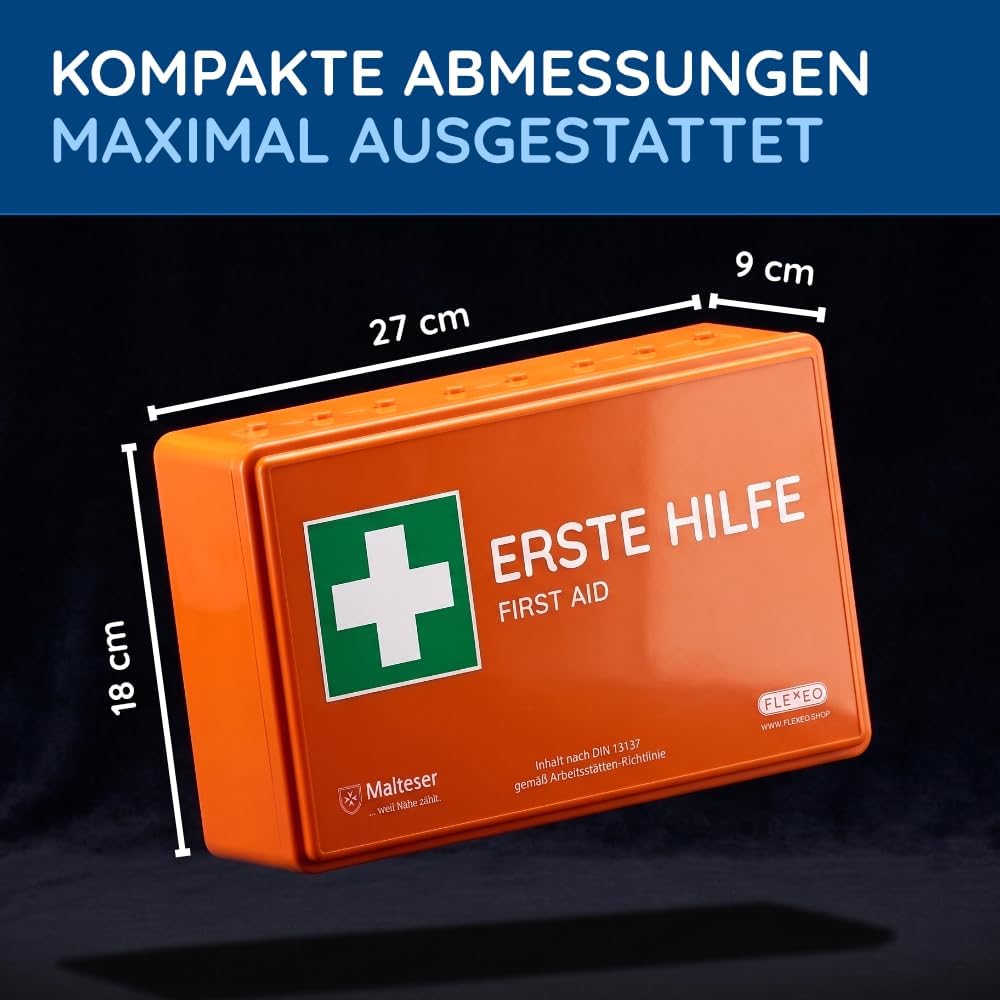 FLEXEO Erste-Hilfe-Set C nach aktueller DIN 13157 | mit Wandhalterung/Wandmontage | Betriebsapotheke / Verbandskasten für Betriebe, Büros und Baustellen gemäß ASR | Orange – Bild 5