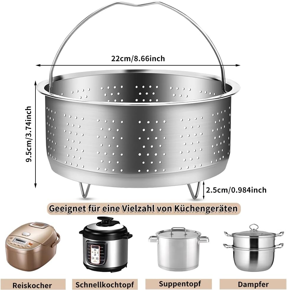 Dampfgareinsatz Edelstahl 304, Dampfgareinsatz für Topf, Dampfgareinsatz für Töpfe für Töpfe, Kochtöpfe, Schnellkochtopf, Dünsten von Gemüse, Früchten, Eiern (22 cm) – Bild 2
