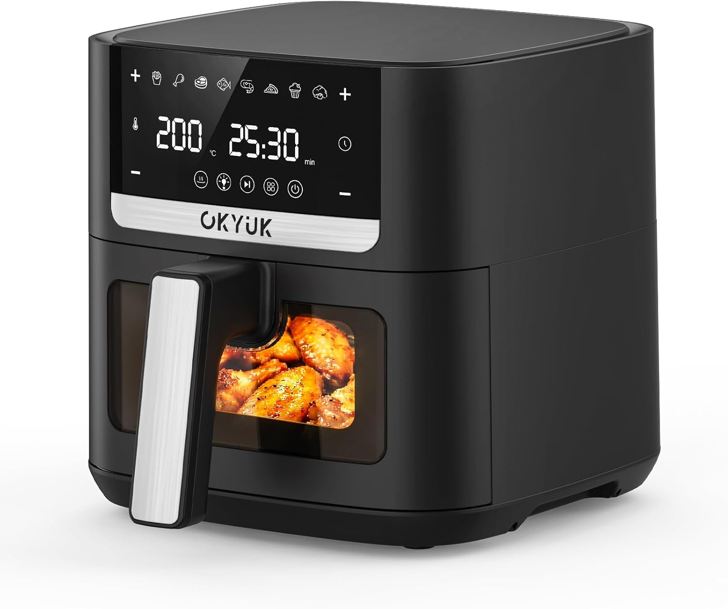OKYUK Heißluftfritteuse 6L Airfryer XL - 1200W Fritteuse ohne Öl mit Metallinnenraum | Heißluftfritteuse, Heißluftfritteuse, 8 Programme, digitales LED-Display, Timer, benutzerfreundlich, 80–200 °C