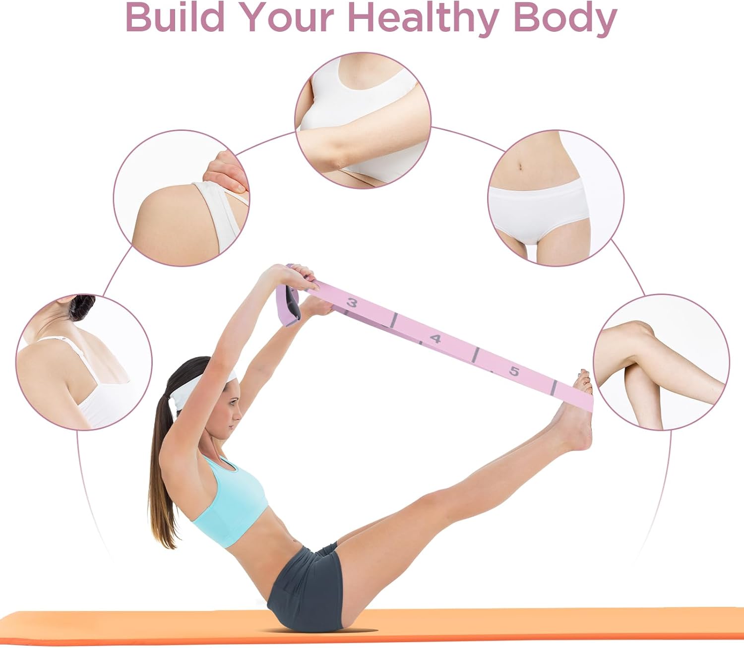 AiQInu Yoga Stretch Gurt, Widerstandsbänder mit 11 Schleifen, hochelastischer Fitnessbänder, hochelastischer elastischer Widerstandsbänder für Pilates Fitness Stretching Training – Bild 6