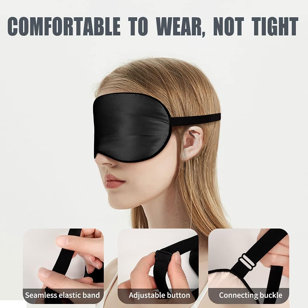OLESILK Set mit 2 verstellbaren Schlafmasken aus Seide, Augenmaske aus 100 % Maulbeerseide zum Schlafen für Männer und Frauen, Unisex-Set für Zuhause oder auf Reisen, Schwarz + Schwarz – Bild 4
