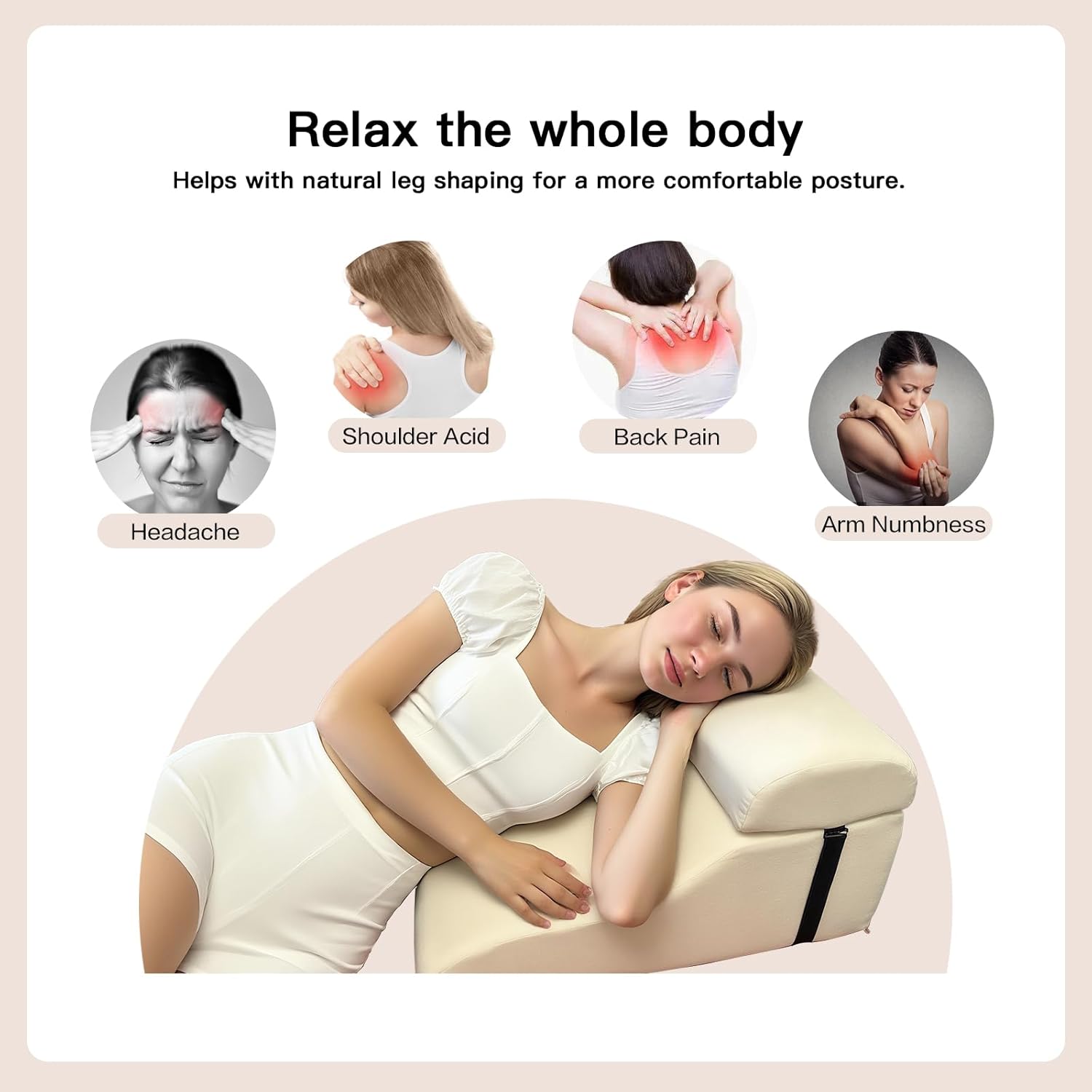 WSJHNLBEDC Lesekissen/Rückenkissen für Bett und Sofa, orthopädisches Keilkissen aus Memory-Schaum, verstellbare Kopfstütze und abnehmbarer Bezug für Rücken, Nacken und Beine, Beige, 57 x 45 x 30 cm – Bild 2