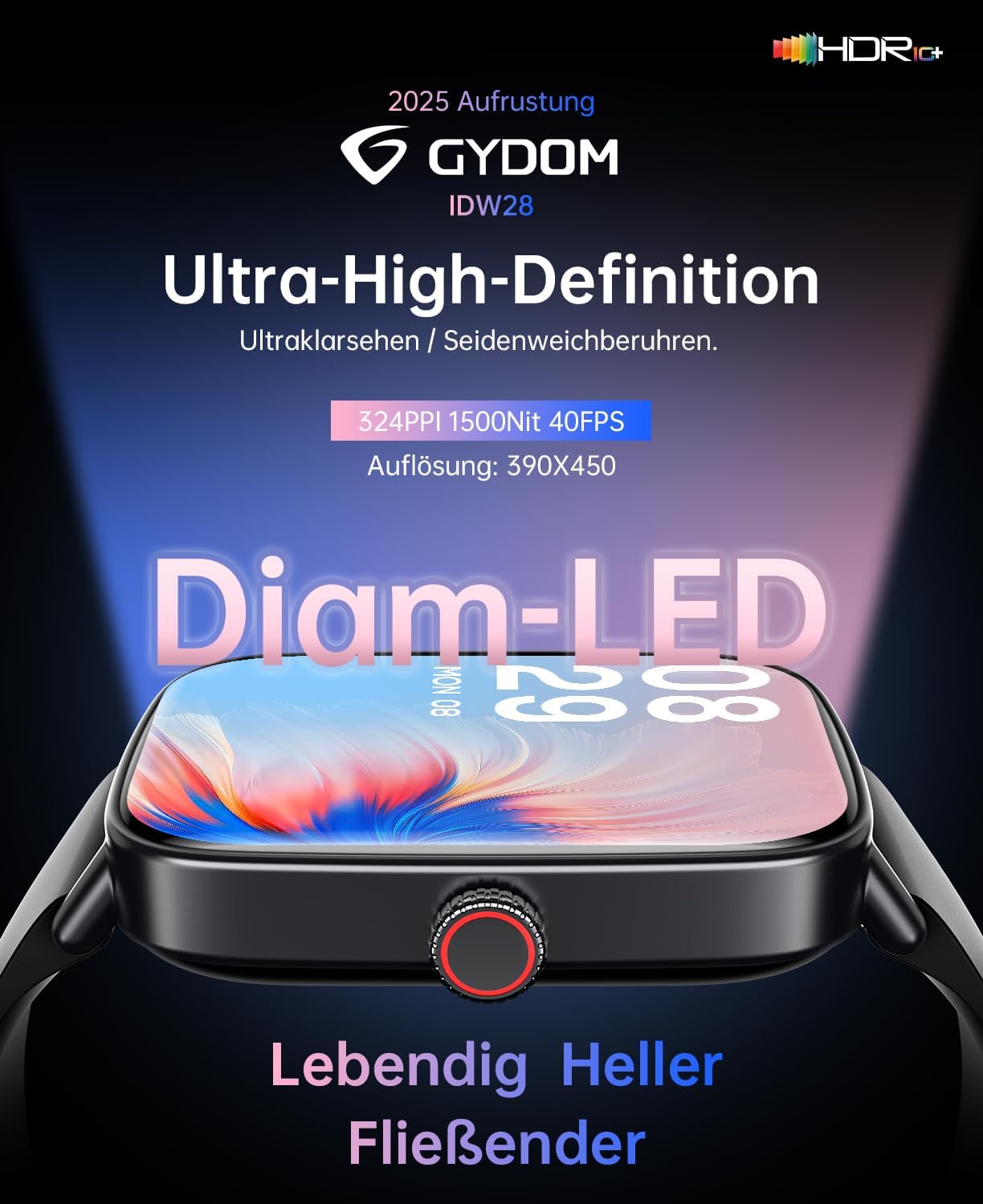 Gydom Herren Smartwatch mit Telefonfunktion 1,85 Zoll HD 2 Armbänder Fitnessuhr Fitnesstracker Herzfrequenz SpO2 Schlafmonitor IP68 Wasserdicht Sportuhr Schrittzähleruhr für Samsung Android iOS Schwarz – Bild 7