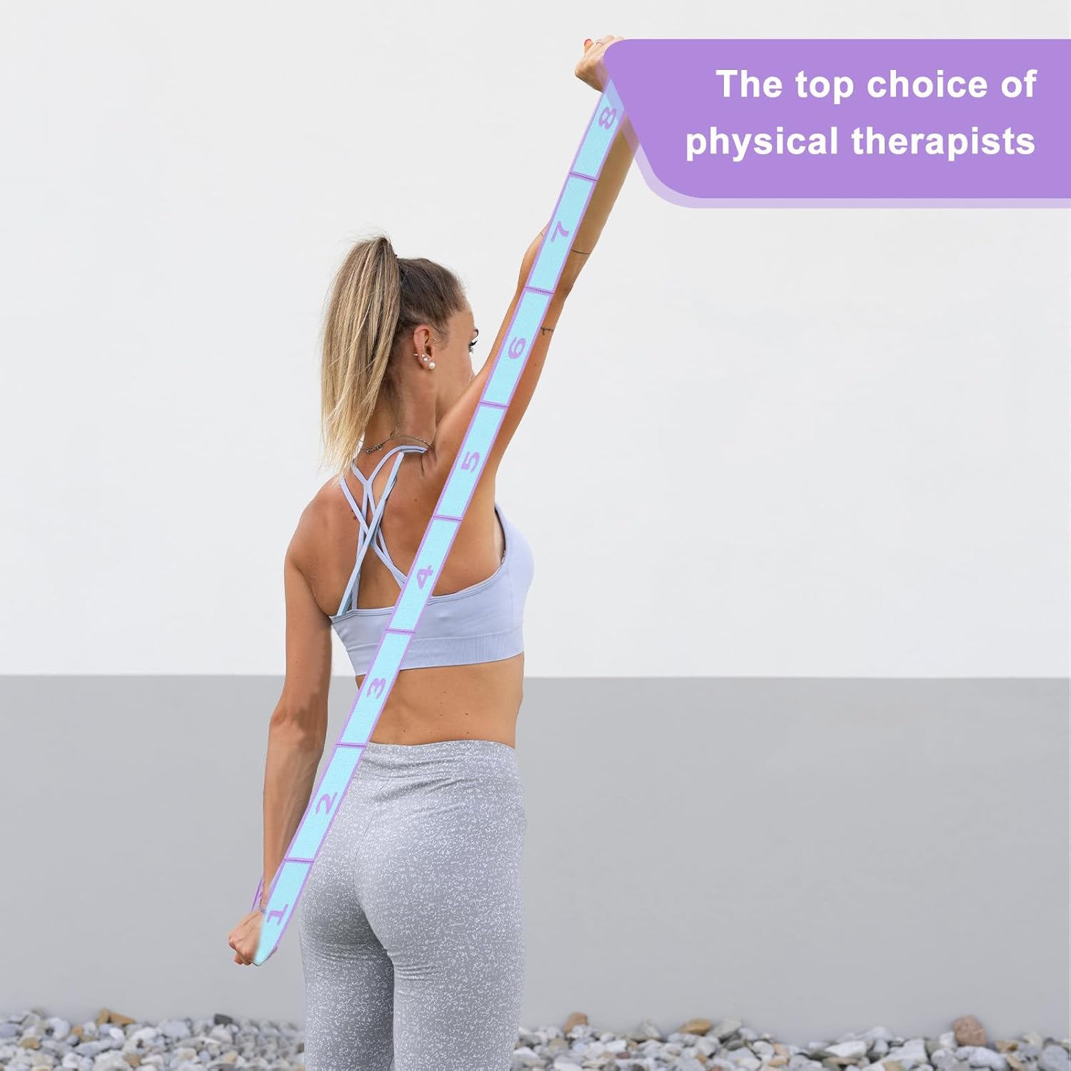Yoga-Stretchgurt, Abeillo Yoga-Stretchgurt mit 8 Schlaufen, Yoga-Zubehör, Fitnessbänder, Widerstandsbänder, Gymnastikband, elastisch für Pilates, Tanz, Gymnastik, effektives Dehnen (lila). – Bild 7