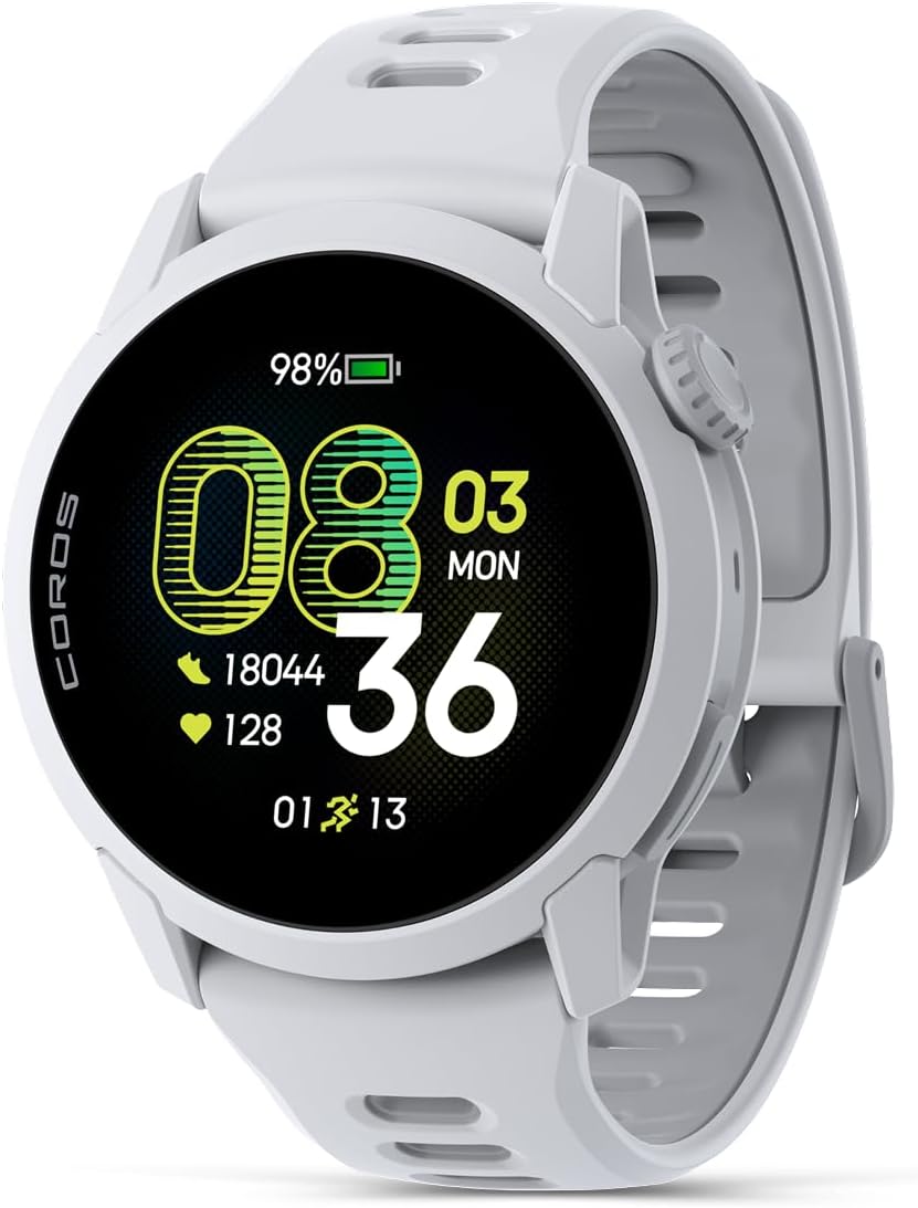COROS Pace 4 Ultraleichte Sportuhr, 1,2 Zoll AMOLED-Touchscreen, 32 g Laufuhr, 19 Tage Nutzung, Sprachsteuerung, Trainingstools, präzises GPS, Trainingsplan, Laufen (weißes Silikon)