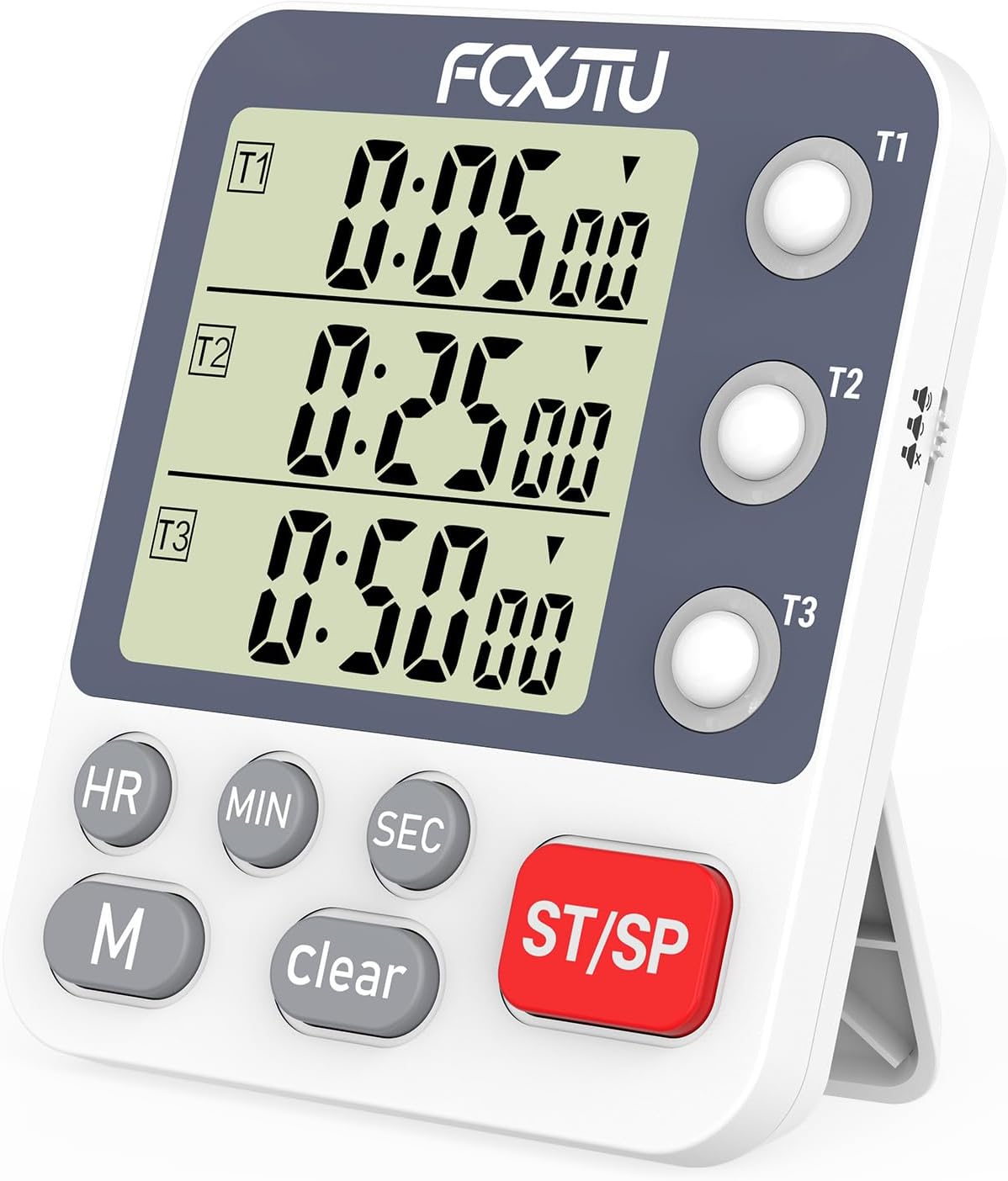Digitaler Dual-Küchentimer, 3 Kanäle, Count-Up/Down-Timer, Kochtimer, großes Display, lauter Lautstärkealarm und Blinklicht mit magnetischer Rückseite, Ständer (weiß)