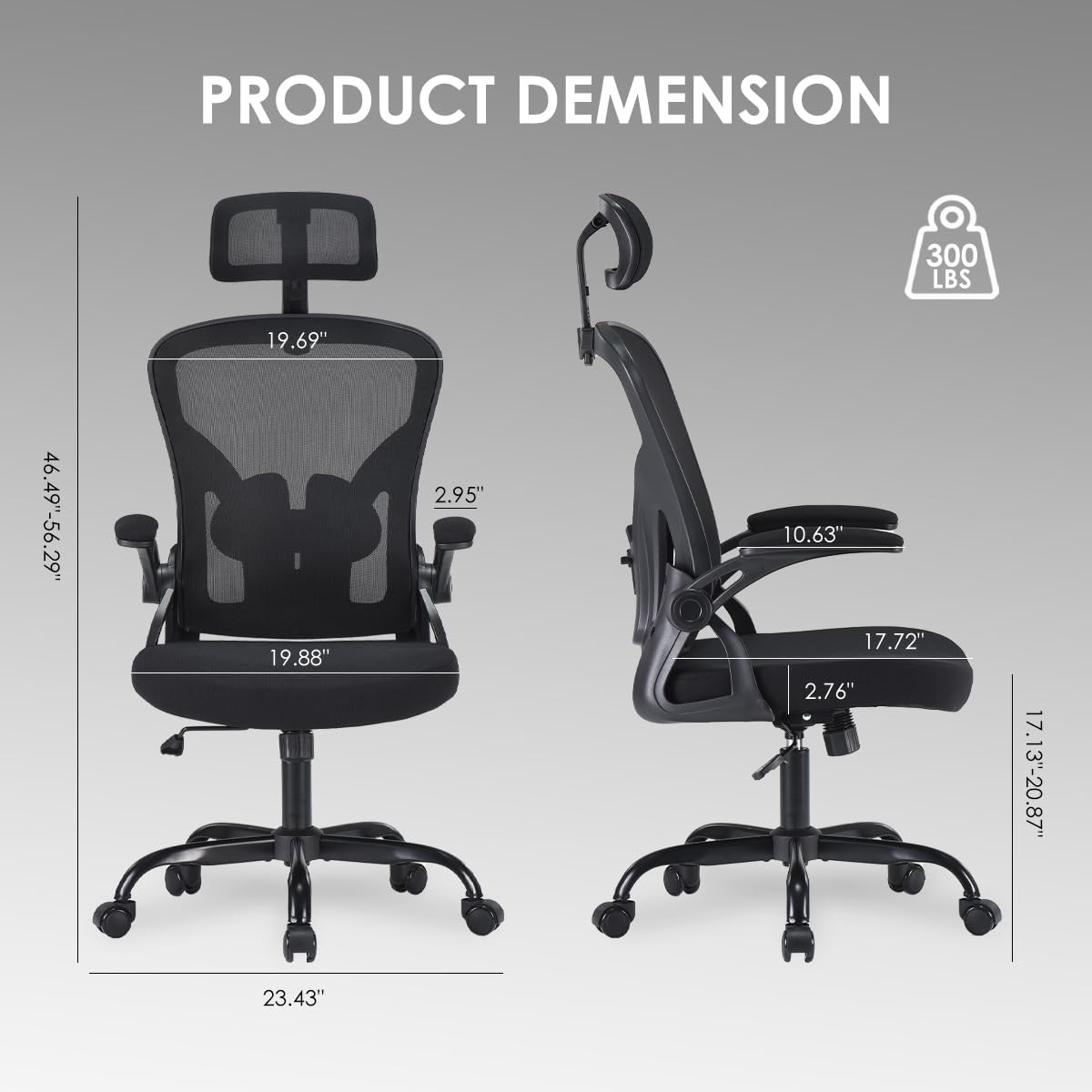 Farini Höhenverstellbarer ergonomischer Stuhl, Schreibtischstuhl, Bürostuhl, bequem mit Kopfstütze, Heimbürostuhl, Computerstühle, Chefsessel mit Armlehne, 150 kg, PC-Stuhl mit Rollen – Bild 3