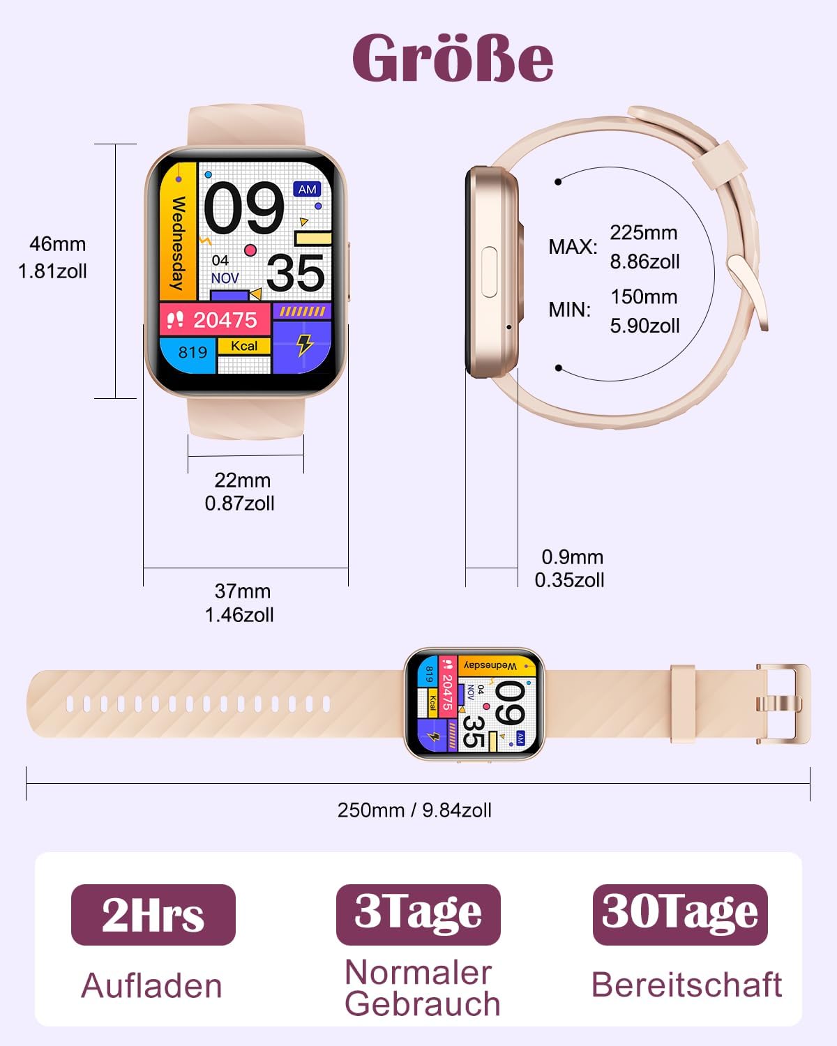 RUIMEN Smartwatch für Damen und Herren, Bluetooth-Anruffunktion, 1,85-Zoll-Fitnessuhr mit über 100 Sportmodi, SpO2-Herzfrequenzmesser, Schlafmonitor, Schrittzähler, IP68 wasserdicht, AI-Sprachassistent für Android iOS-Handy – Bild 8