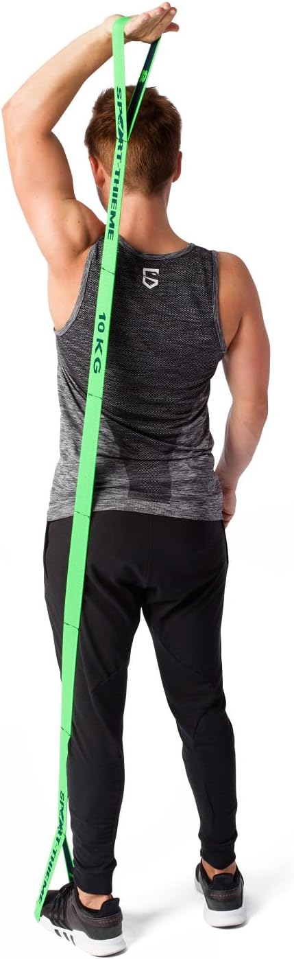 Sport-Thieme Fitnessband für Arme und Beine, elastisches Textilband, Gymnastikband, Widerstandsband mit Schlaufen, 3 Zugstärken und Farben: L: 96 cm Latex-Polyesterfäden Markenqualität – Bild 6