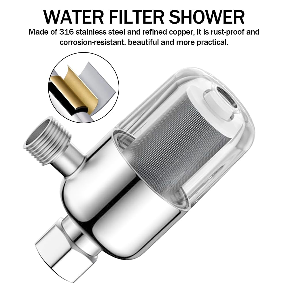 2 Stück Wasserfilter Dusche 1/2 Zoll Wassersystem Vorfilter Warmwasserbereiter Filter Dusche Kalkfilter mit 40μm Edelstahl-Filterelement Wasserfilter für Waschmaschine Wasserhahn Toiletten – Bild 4