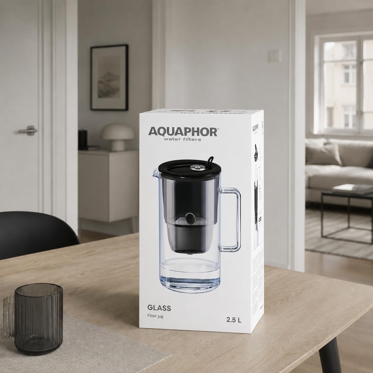 AQUAPHOR Glas-Wasserfilterkrug aus robustem Glas, 2,5 l, inklusive 1 x MAXFOR+ Filterkartusche, schwarz – Bild 11