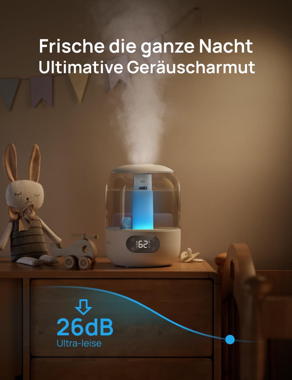 DREO Luftbefeuchter für Schlafzimmer, Luftbefeuchter mit kühlem Nebel für Zuhause und große Räume, leiser Luftbefeuchter für Babys, Nachtlicht, ätherischer Diffusor, schneller Ultraschall-Luftbefeuchter – Bild 3
