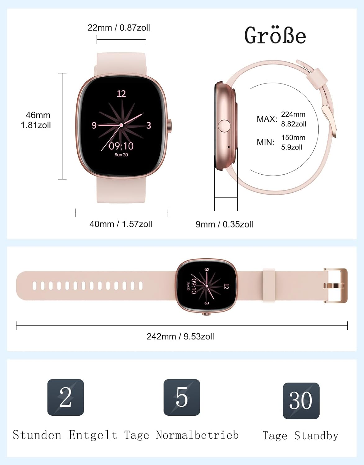 Damen Smartwatch mit Telefonfunktion, 1,85 Zoll Smartwatch mit SpO2/Herzfrequenz/Schlafmonitor/Schrittzähler 100+ Sportmodi, IP68 wasserdichte Fitnessuhr Whatsapp Notify für Android iOS Handy – Bild 8