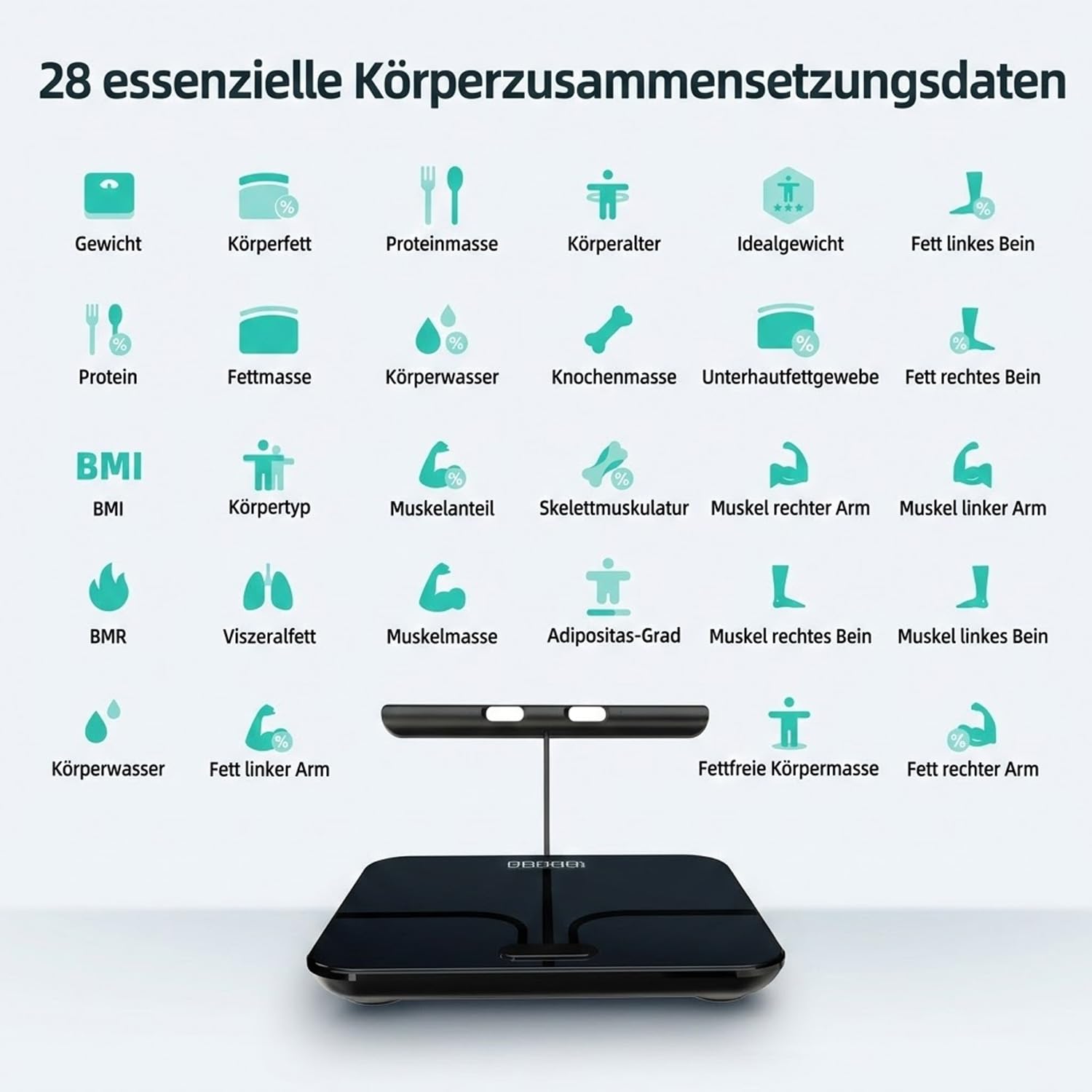Hume Body Check Körperfettwaage mit 8 Frequenzsensoren, Smart Waage mit App Für Körperfett, Muskelmasse, Bmi, Personenwaage mit Körperfett, 28 Wichtige Kennzahlen Zur Körperzusammensetzung – Bild 5