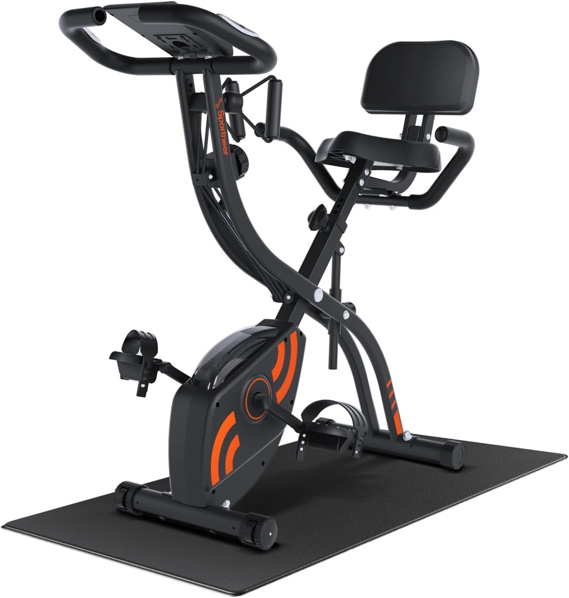 Sportneer Heimtrainer Fahrrad Klappbar, 4-in-1 Ergometer Heimtrainer, Spinning Bike Indoor mit 16 Widerstandsstufen, Ergometer Klappbar mit LCD-Display & Handpulssensoren, Für Anfänger & Profis
