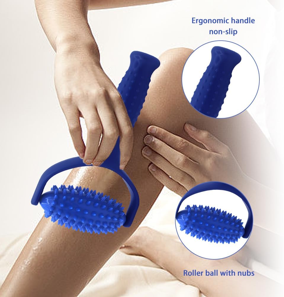 Massageroller mit Griffen, Massagegerät Faszienball mit Noppen, multifunktionaler Igelball, Massageroller zur Entspannung der Fuß-, Bein- und Rückenmuskulatur (blau) – Bild 6
