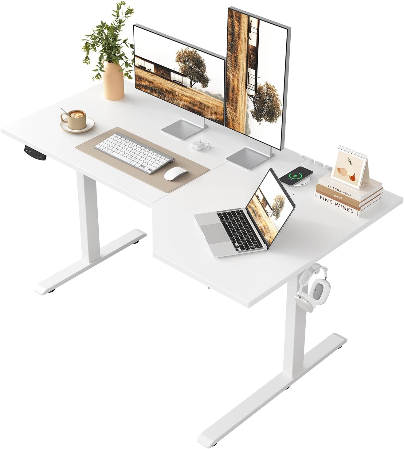 Klicelor Höhenverstellbarer Schreibtisch 160 x 90 cm, elektrischer Stehsitz, Bürotisch, Computertisch mit 2 Memory-Funktionen, Stehpult, für Homeoffice und Büro, weiß