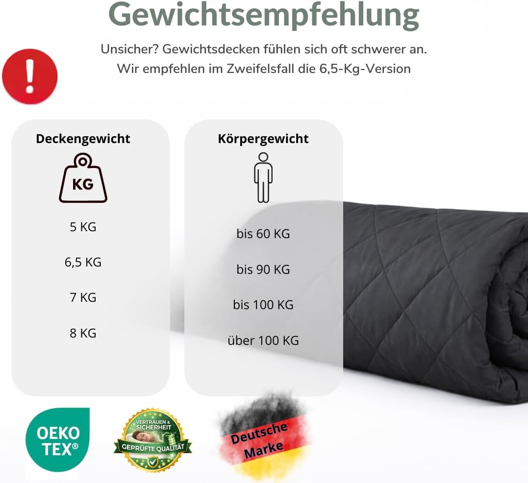 Gewichtsdecke (5 kg-8 kg) – 200 x 135 cm Therapiedecke mit Glasperlen – Sommer- & Winterseite – Öko-Tex-zertifiziert – inklusive Tasche (5 kg) – Bild 4