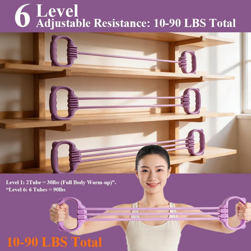 Widerstandsbänder mit ergonomischen Griffen, 58 x 11 x 3 cm, TPE-Fitnessband-Set, verstellbare elastische Bänder für Krafttraining, Muskelaufbau, Yoga und Heim-Fitnessstudio – Bild 2