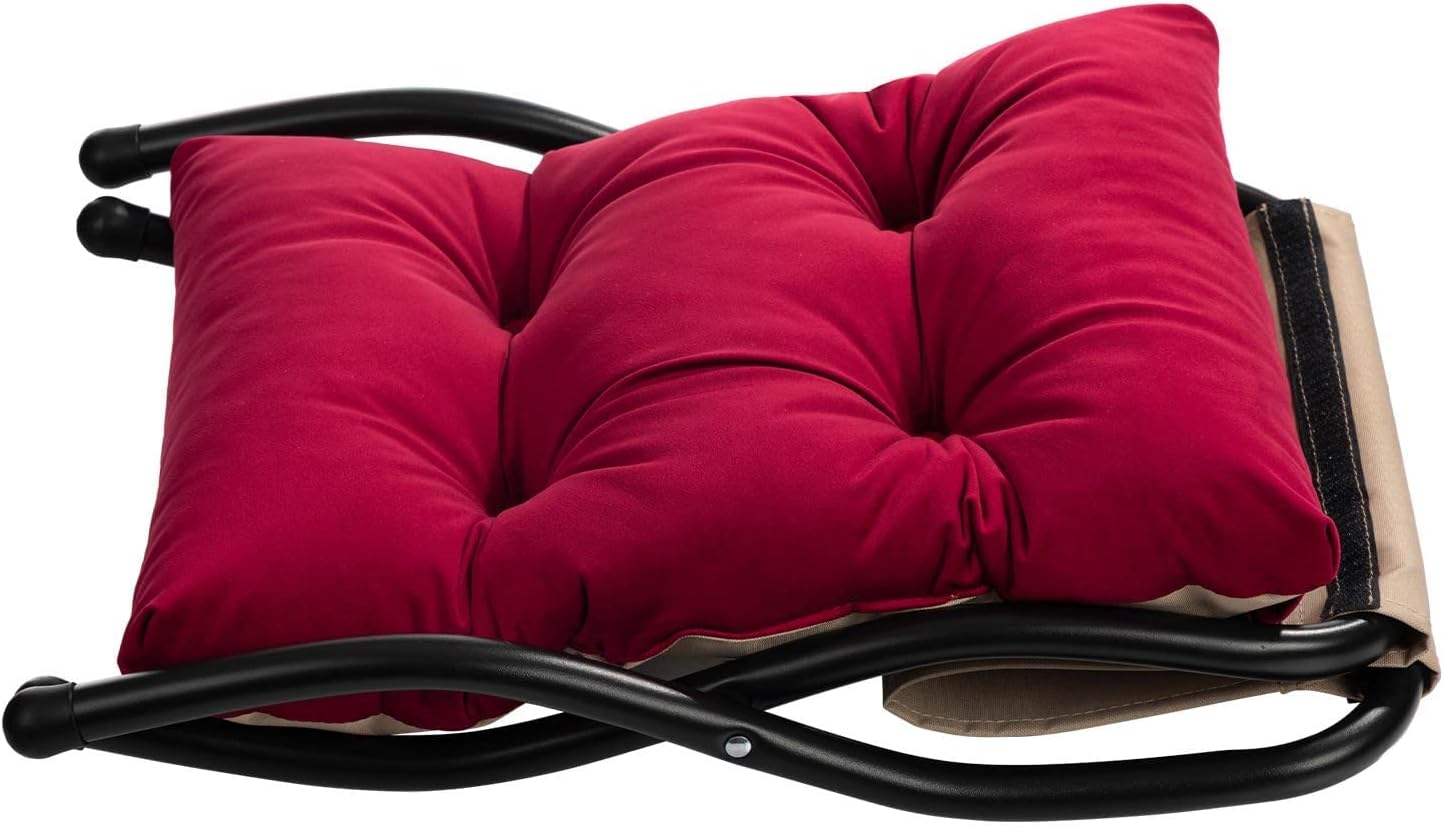 HollyHOME Fußhocker, klappbar, Fußstütze, Fußstütze, faltbarer Hocker mit Metallbeinen, Fußhocker mit abnehmbarem, gepolstertem Sitz, Samt, Rot – Bild 6