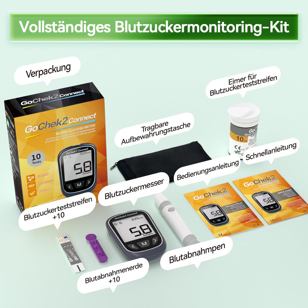 MicroTech Bluetooth-Blutzuckermessgerät-Set, 10 Streifen und Lanzetten, keine Codierung, 500 Speicher, breiterer HKT für die Familie (mmol) – Bild 9