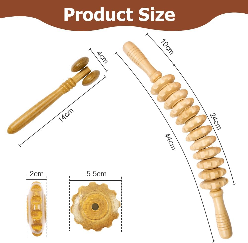 ACWOO Holz-Faszienrolle, 2 Stück Holz-Massagerolle, Anti-Cellulite-Massagegerät für Muskelentspannung, Körperformung, Gua-Sha-Massage – Bild 4