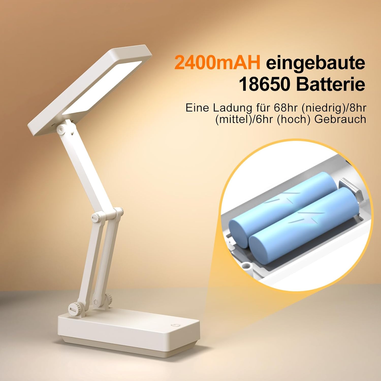 Suright LED-Tischlampe, kabellose Akku-Lampe, faltbare Touch-Schreibtischlampe, Nachttischlampe, dimmbare Tischlampe mit 3 Lichtmodi, wiederaufladbare USB-Schreibtischleuchte für Schlafzimmer, Lesen, Lernen – Bild 7