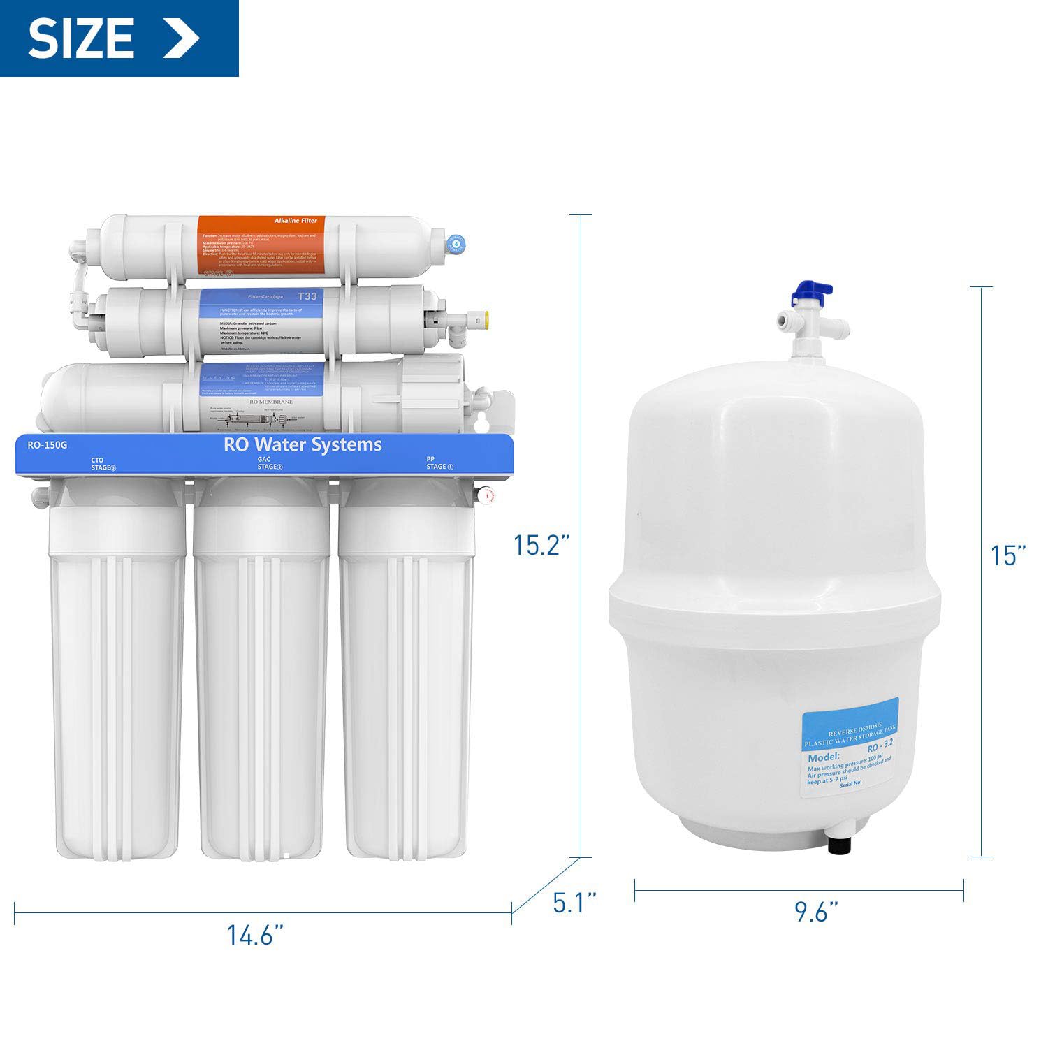 RO-150 6-stufiges Umkehrosmosesystem mit alkalischem pH + Filter | 150 GPD High Flow | Bleifreier Wasserhahn und lebensmittelechte Materialien | Für Küche, Haushalt und reines Trinkwasser – Bild 3