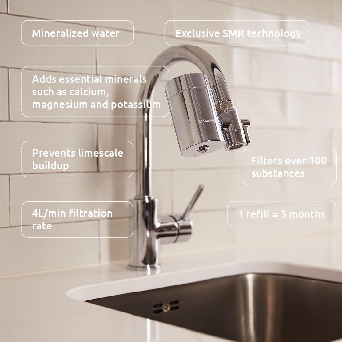 Tappwater EcoPro SMR Wasserfilter-Wasserhahn mit 6 Stufen und schwedischem Mineralgestein. Filtert +100 Stoffe und fügt Mineralien für reines, gesundes Wasser hinzu. Wasserreiniger mit exklusiver Technologie – Bild 3