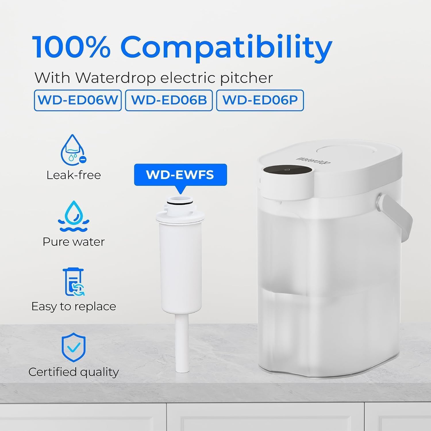 Waterdrop WD-EWFSS Ersatzfilter für Waterdrop Instant elektrische Wasserfilterkanne, WD-ED00W, WD-ED00B, WD-EDW-FP, hält bis zu 1 Monat oder 150 Liter (3 Stück) – Bild 2