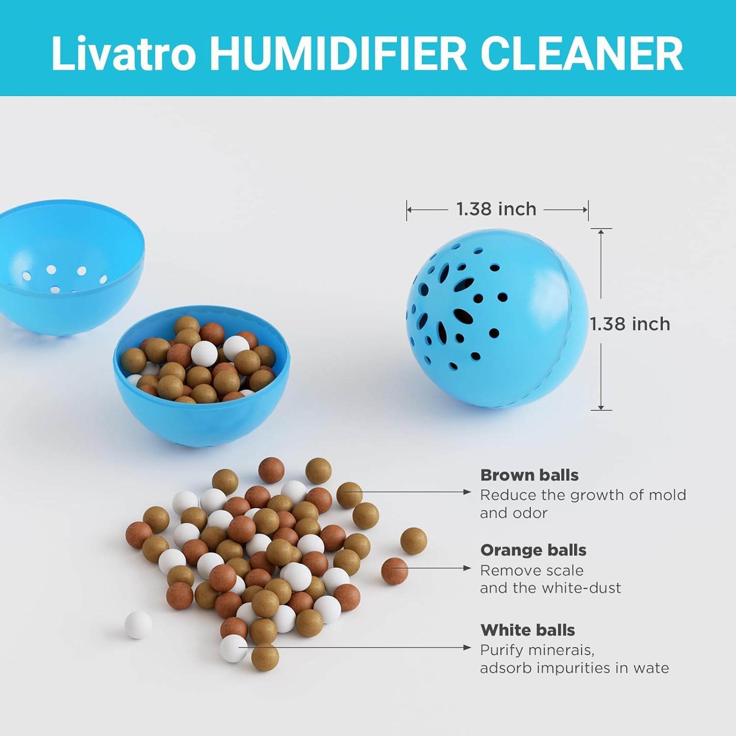 Livatro Luftbefeuchter-Reinigungsball – bekämpft Schimmel und Bakterien mit Luftbefeuchterreiniger, verhindert die Bildung von hartem Wasser, beseitigt weißen Staub, entfernt Gerüche, für alle – Bild 5