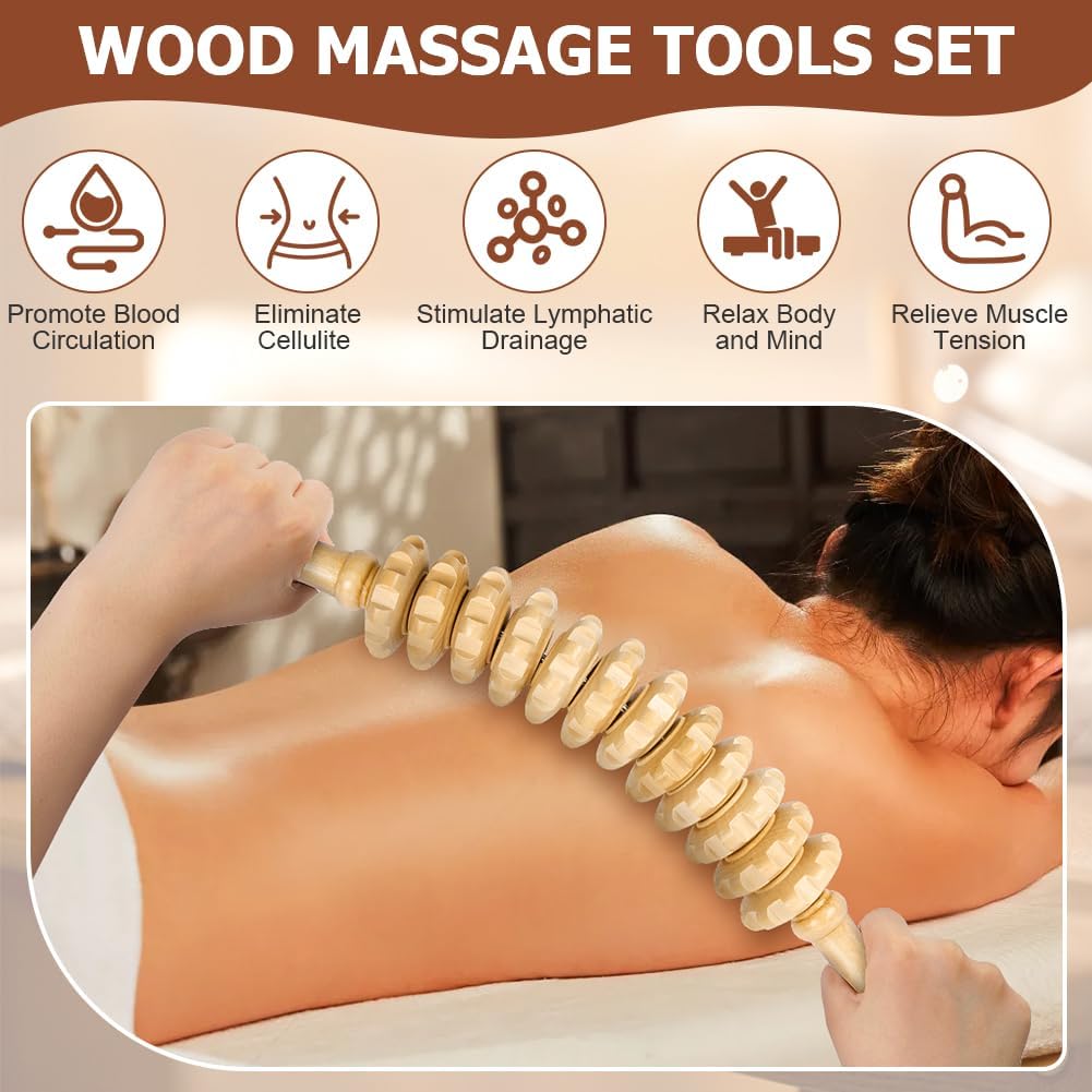ACWOO Holz-Faszienrolle, 2 Stück Holz-Massagerolle, Anti-Cellulite-Massagegerät für Muskelentspannung, Körperformung, Gua-Sha-Massage – Bild 3