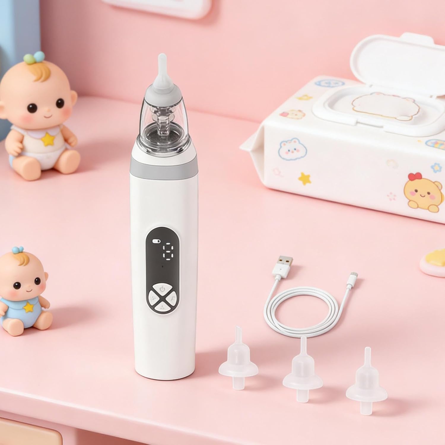 Elektrischer Nasensauger, 3 einstellbare Stufen, ergonomisch, waschbar – Nase mit starkem Saug | Mädchen Babys Eltern – Bild 3