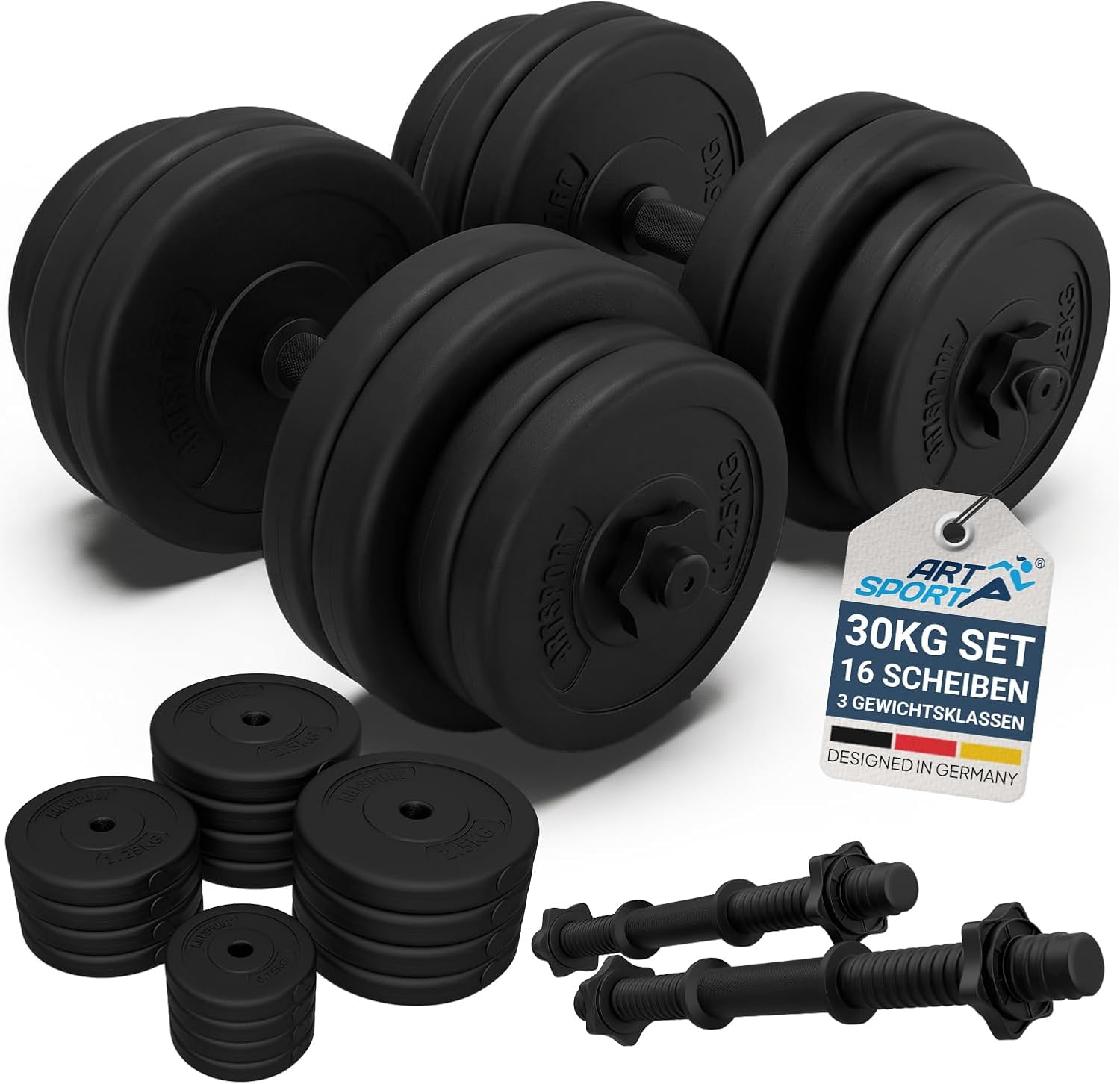 ArtSport 2er-Hantelset 20/30/40 kg – Hantelset mit 2 Hanteln, Gewichten und 4 Spinlock-Kragen