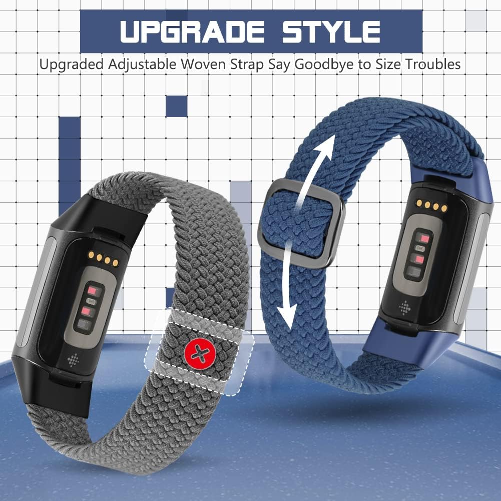 Elastisches geflochtenes Armband, nur kompatibel mit Fitbit Charge 6/Fitbit Charge 5, verstellbare Solo-Schlaufe, dehnbares Ersatzarmband aus Nylongewebe für Fitbit Charge 6/Charge 5 Damen Herren – Bild 4