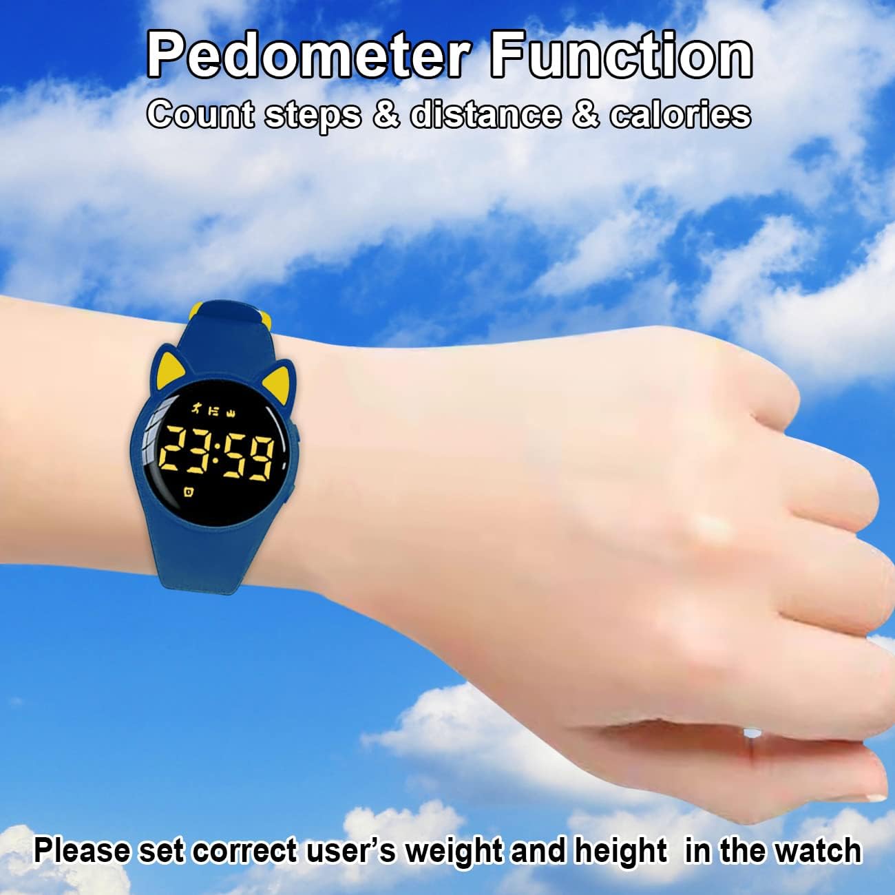 Kinder Schrittzähler Uhr Fitness Tracker Ohne App/Handy, IP68 wasserdichte Digitale Armbanduhr Sportuhr mit Schrittzähler Kalorienzähler Distanzzähler Timer Wecker für Kinder Mädchen Jungen – Bild 4