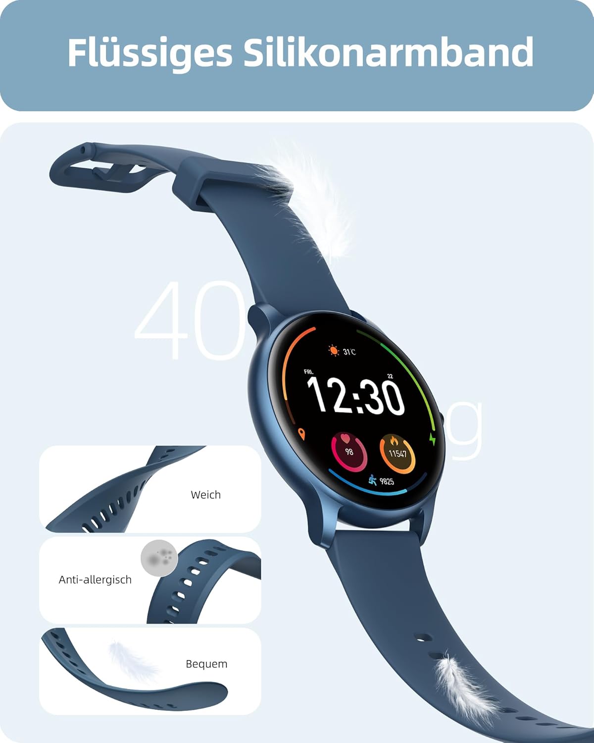 Parsonver SPROD1 Herren Runde Smartwatch mit Telefonfunktion, Fitnessuhr Damen Herren mit 100+ Sportmodi, Herzfrequenz-Schlafmonitor, Schrittzähleruhr mit IP68 Wasserdicht, Smartwatch, Damenuhr Blau, – Bild 2