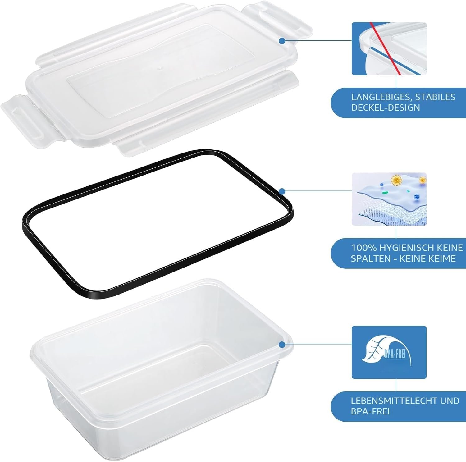 7 x 840 ml Frischhaltedosen mit Deckel, BPA-frei, luftdicht und stapelbar, Gefrierbehälter und Meal-Prep-Boxen für Lebensmittelbox, Gefrierbehälter und Küche – Bild 3