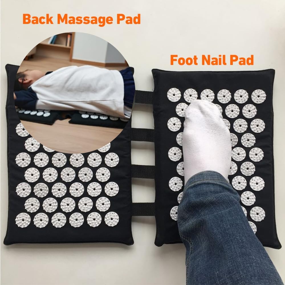 Akupressurmatte für Füße und Rücken, 2x33cm Akupunktur Matte Schwarz, Akkupressmatte fuß, Nagelmatte mit 110 Spitzen, Akupressur Fußmatte, Akupressur Massage Entspannung für Zuhause, Büro, Reisen – Bild 5