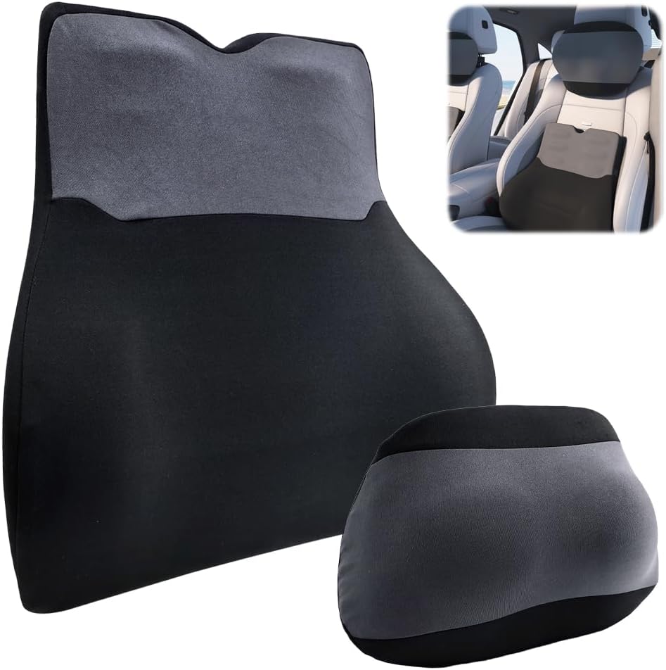 Lendenkissen-Set mit Kopfstütze, Memory-Schaum, Lendenkissen, Schmerzlinderung im unteren Rücken, Auto-Rückenkissen, Lendenwirbelstütze, ergonomisches Rückenstützkissen für Auto, Büro, Zuhause