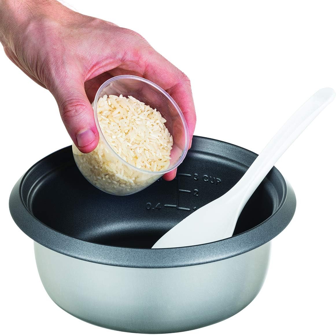 Russell Hobbs Reiskocher klein 0,8l (inkl. Dampfgareinsatz, Warmhaltefunktion, antihaftbeschichteter Kochtopf, Reislöffel & Messbecher) Schongarer für Gemüse & Fisch 27030-56 – Bild 7