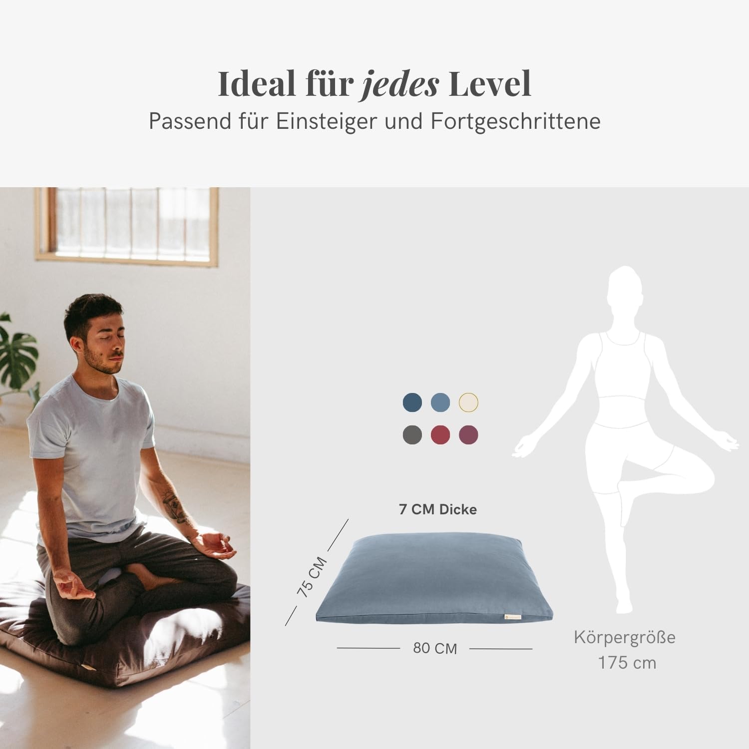 Lotuscrafts Zabuton Deluxe Meditationsmatte – extra dick – Meditationskissenunterlage für entspannte Meditation – waschbarer Bezug aus 100 % Baumwolle – GOTS-zertifiziert – Bild 4