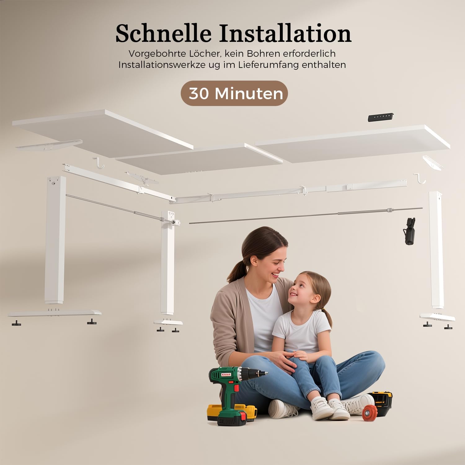 Klicelor L-förmiger elektrischer Schreibtisch, höhenverstellbar, 190 x 155 cm, L-förmiger Stehschreibtisch mit 3 Memory-Funktionen und Antikollisionstechnologie, ergonomischer Computertisch, weiß – Bild 8