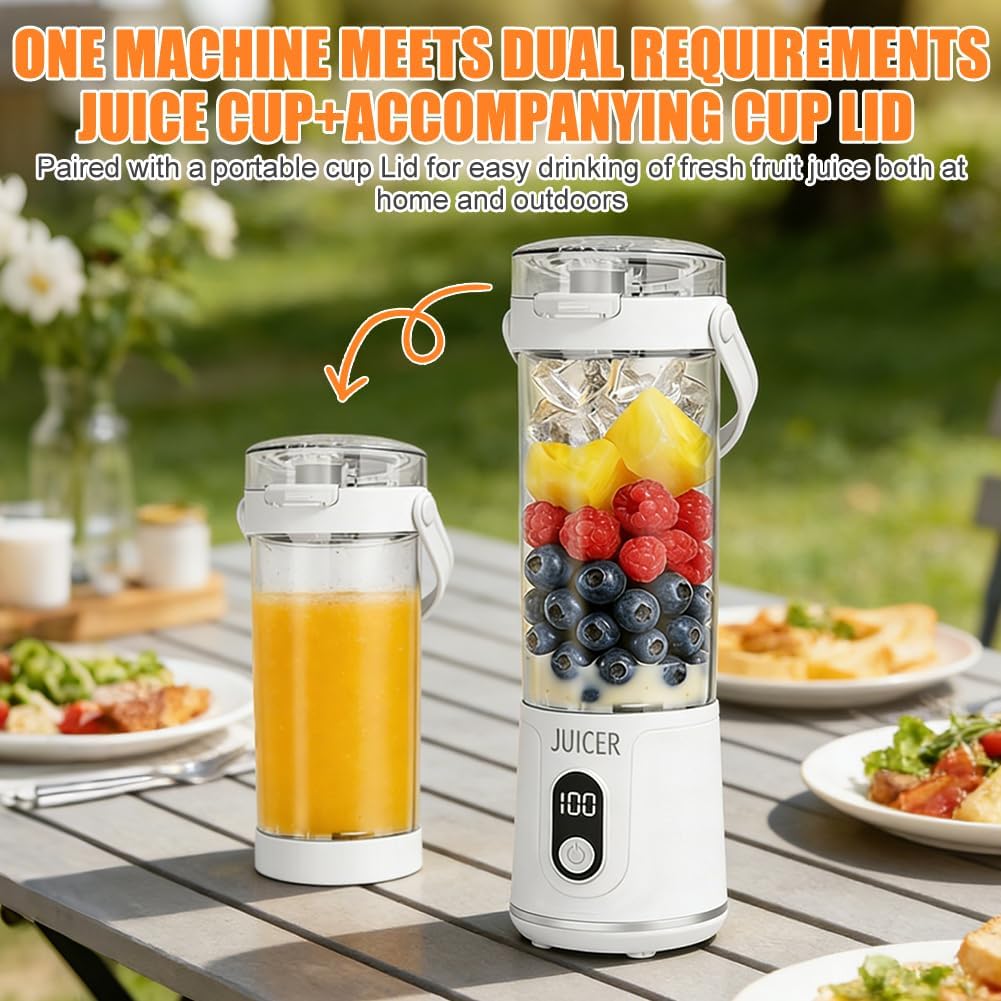 Tragbarer Mixer to Go, 600 ml Frischsaft-Mixflasche, Mini-Mixer und Smoothie-Maker mit 12 Klingen, kabelloser und wiederaufladbarer tragbarer Mixer für Fruchtsaft-Shakes, Smoothies, Babynahrung (weiß) – Bild 5