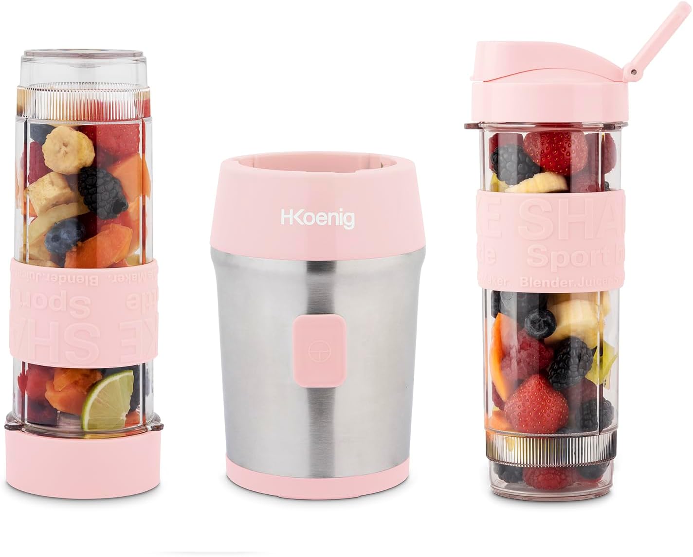 H.Koenig Mini Smoothie Maker Standmixer, Mixer elektrisch, tragbar, kompakt, 570 ml, SMOO12, BPA-frei, leistungsstark 300 W, Smoothie-Mixer 2 tragbare Flaschen, Edelstahlklingen, Pastellrosa – Bild 8