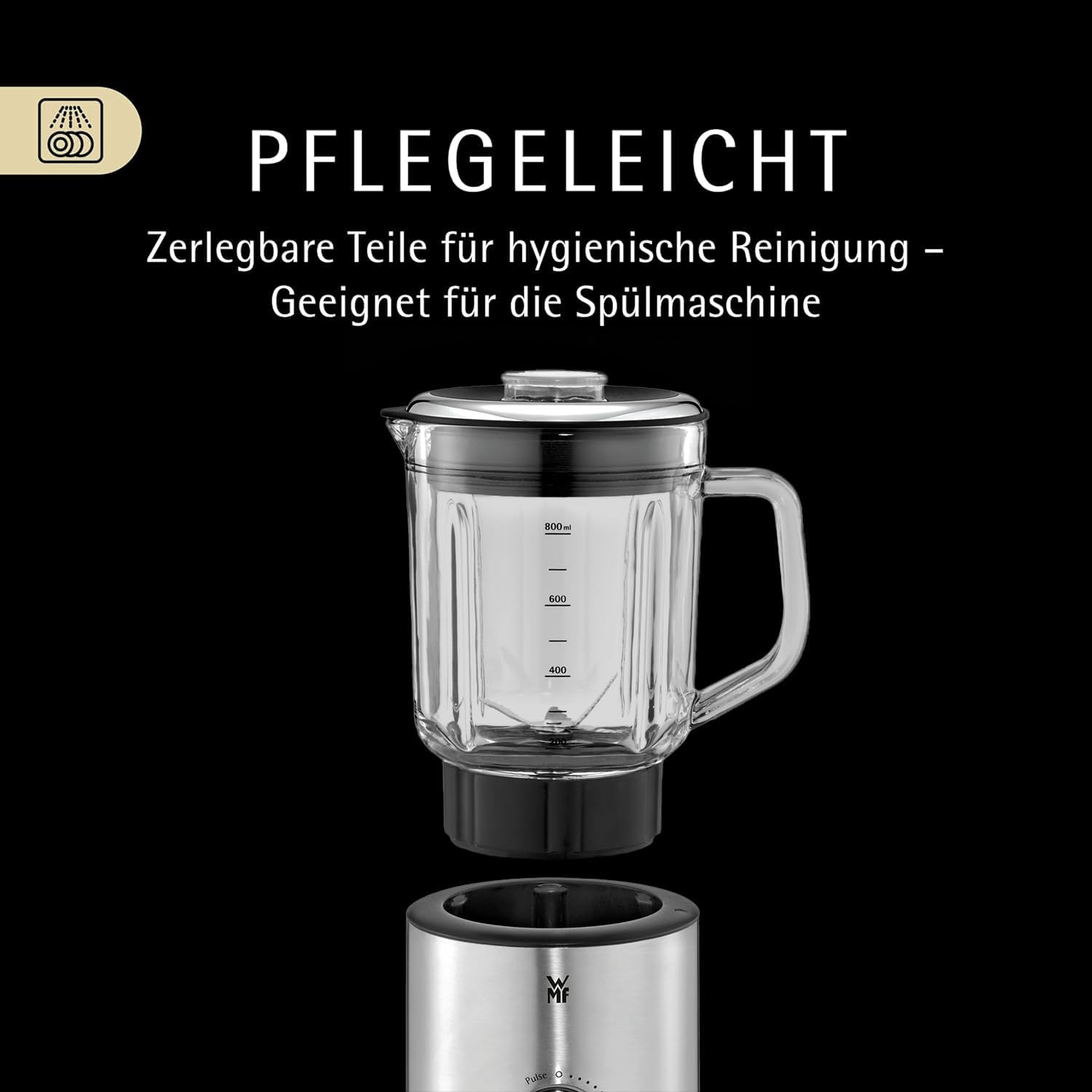 WMF Kitchen Nminis Kompaktmixer, 0,8 l, 400 Watt, Glaskanne, Cromargan Matt/Silber – Bild 5