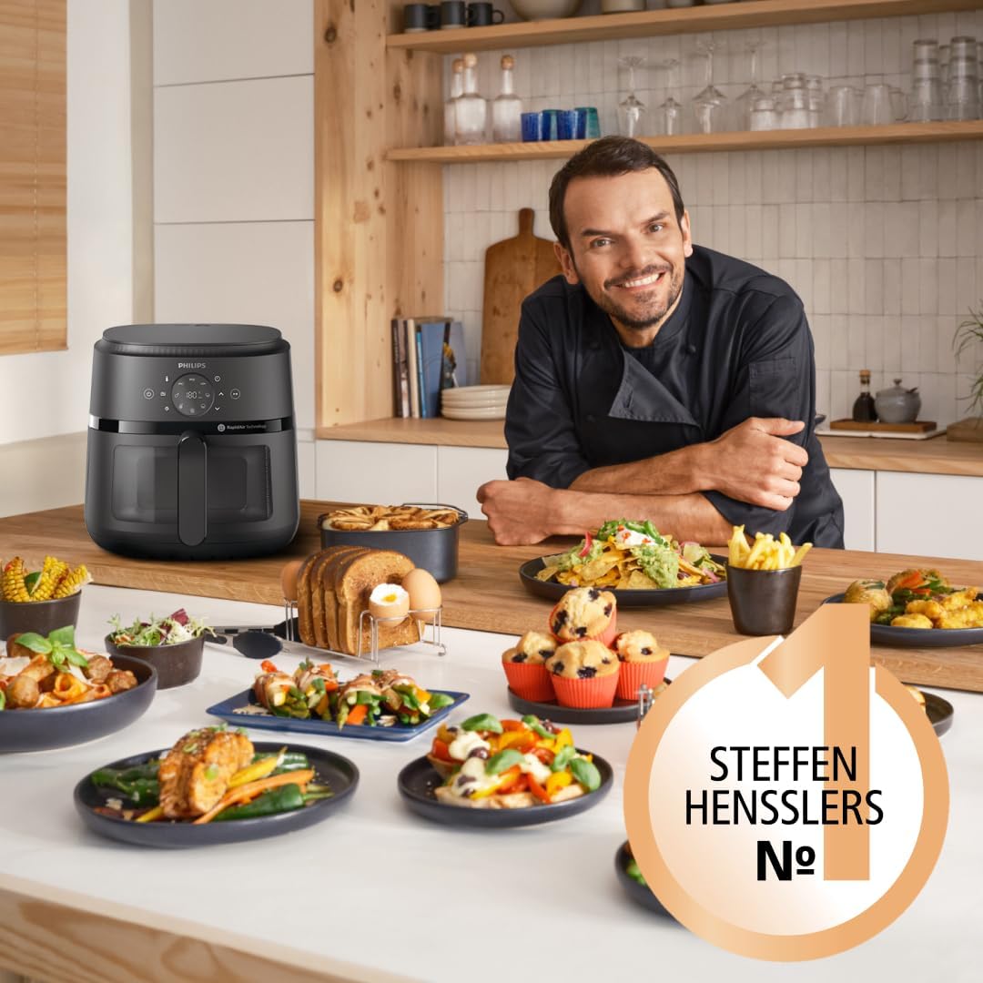Philips Airfryer 2000-Serie – Standard-Heißluftfritteuse mit 6,2 l Fassungsvermögen, Sichtfenster, RapidAir-Technologie, 90 % weniger Fett, leicht zu reinigen, Touchscreen, energie- und platzsparend (NA230/00) – Bild 2