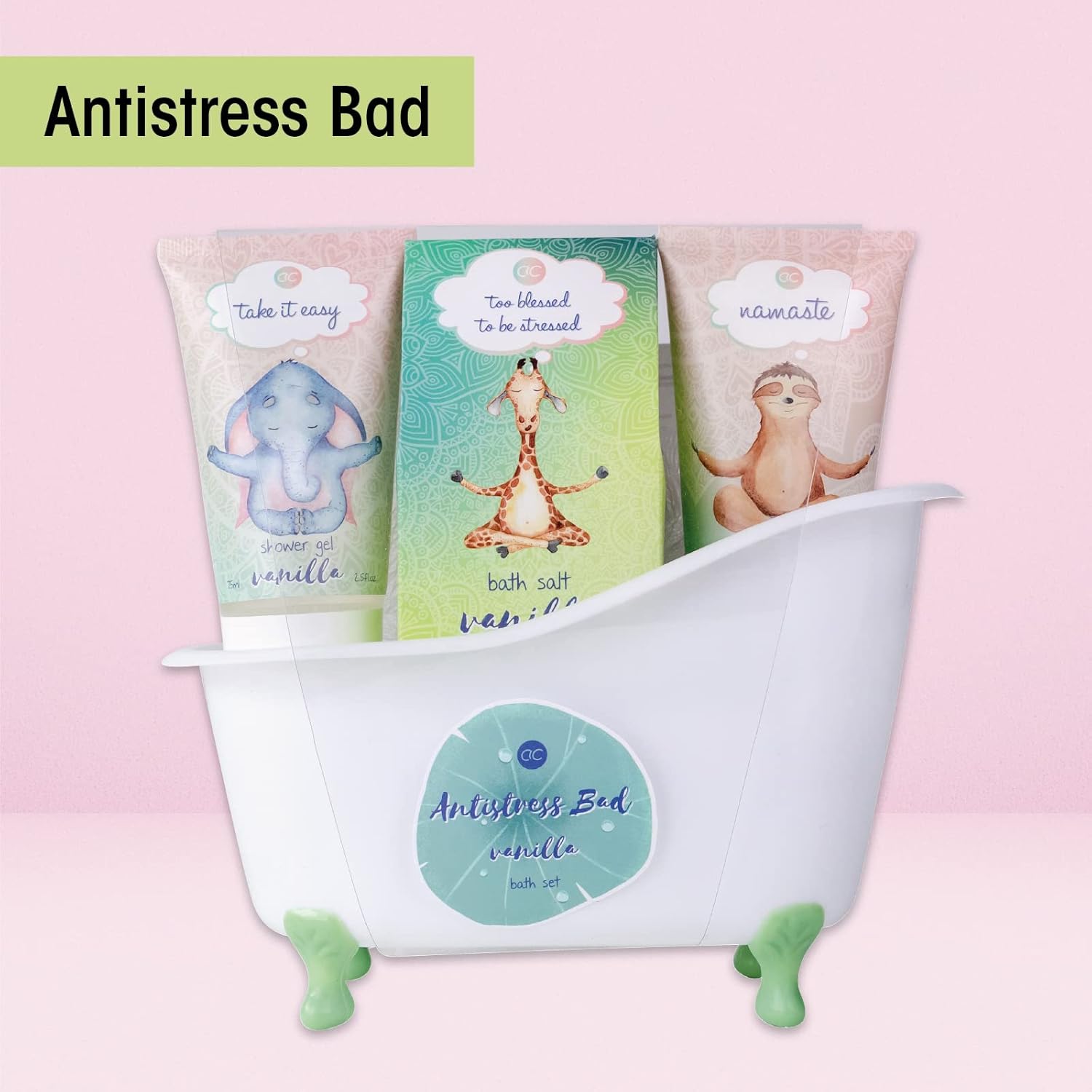Accentra Anti-Stress Bade- und Duschset mit Vanilleduft, Geschenkset zur Entspannung für Frauen zum Geburtstag oder Weihnachten, 5-teiliges Wellness-Geschenk- und Pflegeset mit Mini-Deko-Badewanne – Bild 8
