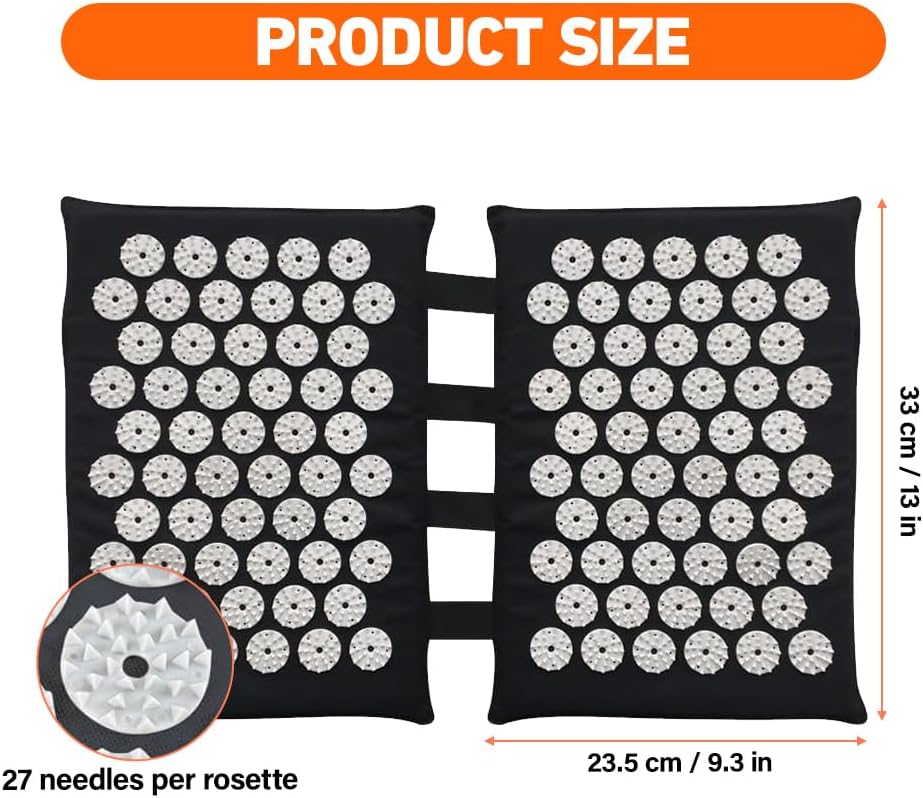 Akupressurmatte für Füße und Rücken, 2x33cm Akupunktur Matte Schwarz, Akkupressmatte fuß, Nagelmatte mit 110 Spitzen, Akupressur Fußmatte, Akupressur Massage Entspannung für Zuhause, Büro, Reisen – Bild 2