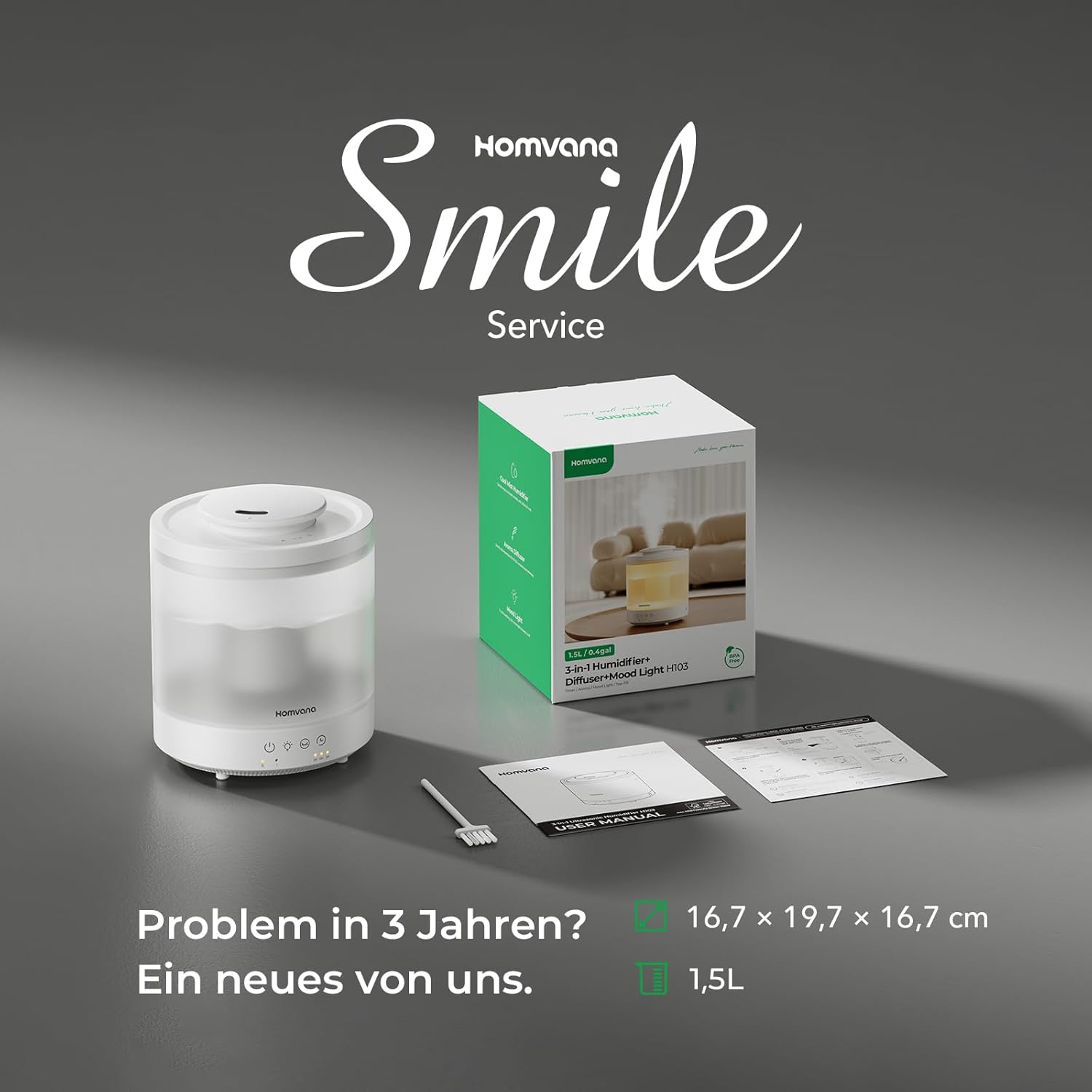 Homvana Schlafzimmer-Luftbefeuchter, 1,5 l Top-Fill-Kühlnebel, kleiner Luftbefeuchter Baby, Aroma-Diffusor, ätherische Öle, Duftöl, Aromatherapie, Ultraschall-Vernebler, Raumduft-LED-Diffusor, BPA-frei – Bild 7